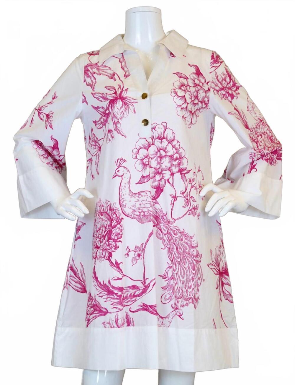 NEW LA PLAGE women's ocean cliff shirt dress in peacock pink